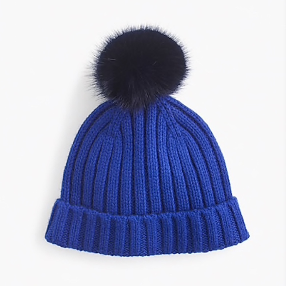 Ribbed beanie with faux-fur pom-pom